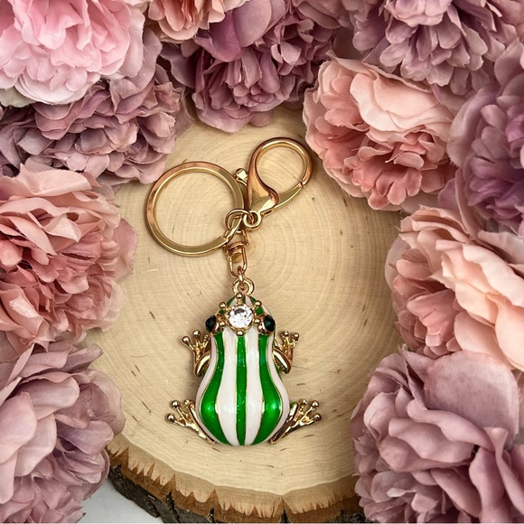 The Frog Prince Green and White Striped Keychain Charm - Picture 8 of 16